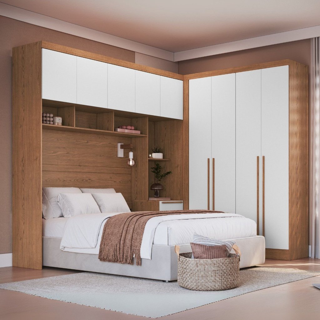 Guarda-Roupa Modulado Casal 10 Portas 3 Gavetas Marrom/Cedro/Branco Cedro/Branco