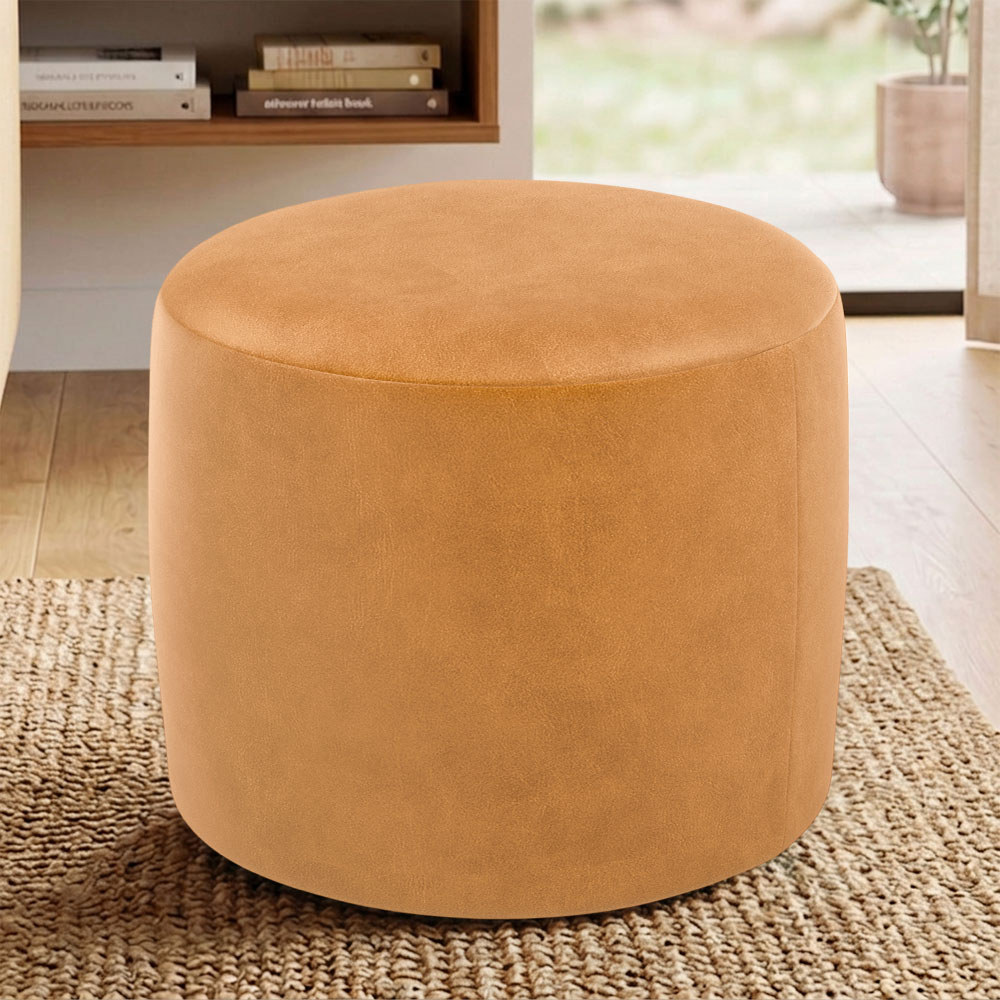 Puff Redondo 50cm Sala De Estar Living Coliseu W01 Couríssimo Whisky - Lyam Decor