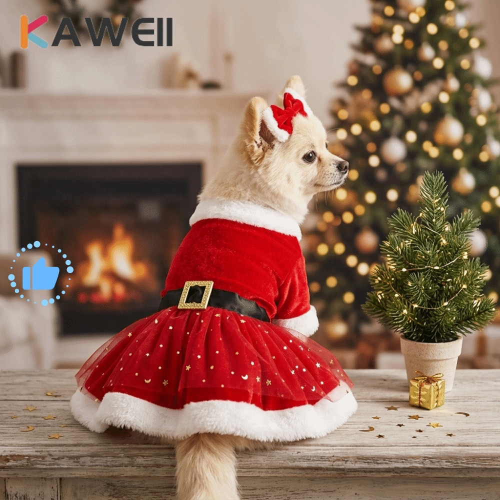Vestido De Papai Noel Para Cachorro KAWEII , Fantasia De Natal Vermelha De Malha Animais De Estimação , Saia Leve E Elás