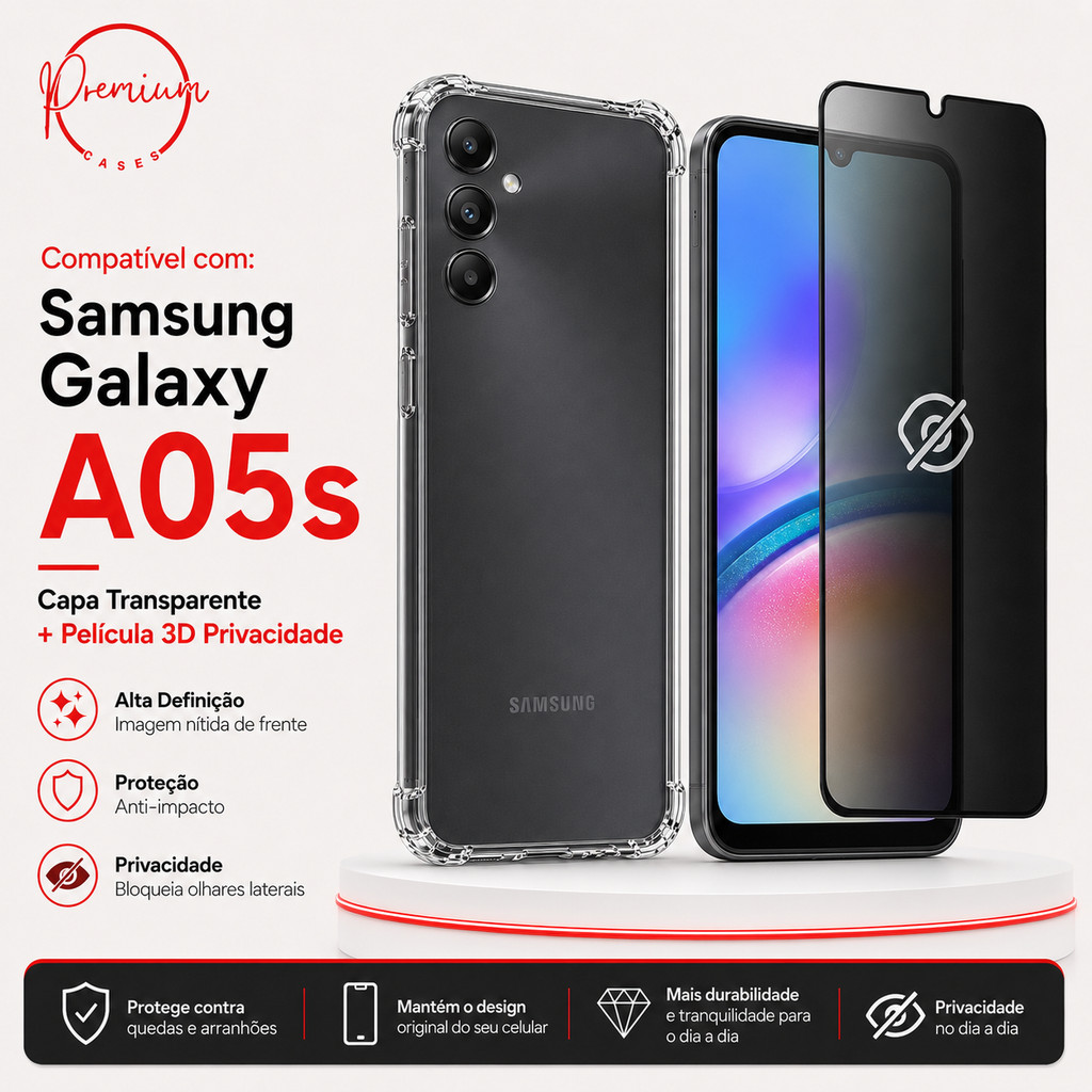 Capa Capinha Anti Impacto Para Galaxy A05s + Película 3D Privacidade