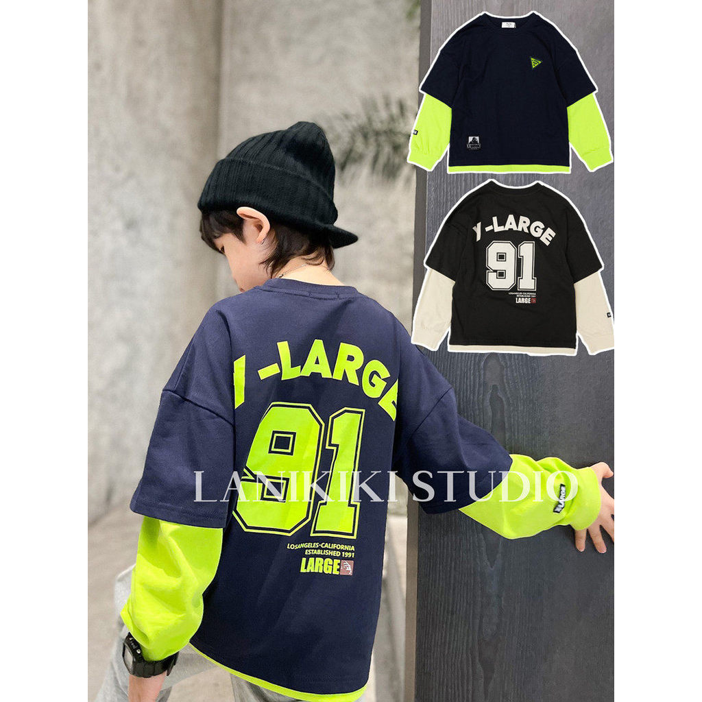 LANIKIKI Primavera Outono Novo Estilo Crianças Número 91 Contraste Cor Falso Camiseta de Manga Comprida de Duas Peças