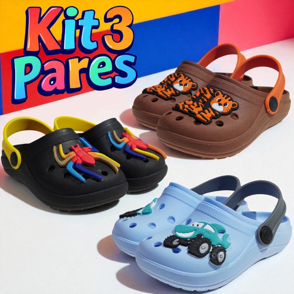 KIT 3 PARES DE SANDALIA BABUCHE INFANTIL PARA MENINO em Oferta na Shopee