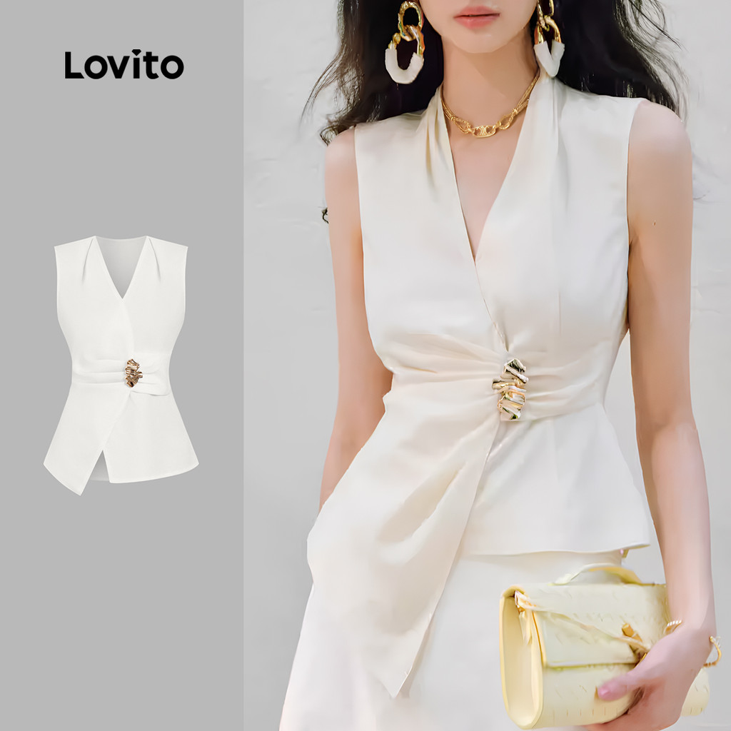 Lovito Cinturão de Metal Elegante para Blusa de Primavera/verão Branca para mulheres L142LD444 em Oferta na Shopee
