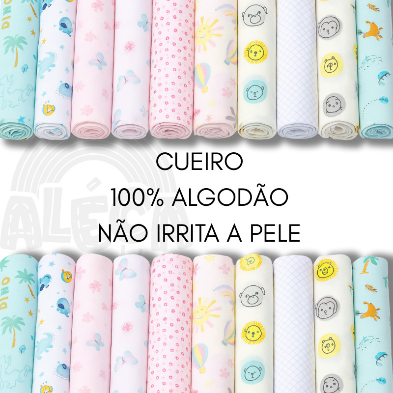 Kit 3 Cueiros Flanela Estampado 100% Algodão menino menina Papi Baby 80x50cm