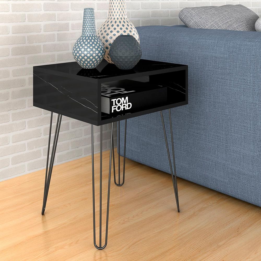 Mesa Lateral Com Nicho Pé Aramado Brooklyn Car/preto -  M. Arapongas