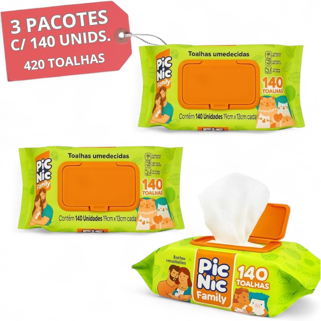 Kit 420 Toalhas Umedecidas 3 Pacotes Familia Promoção Mimo Lenço Bebe Recem Nascido