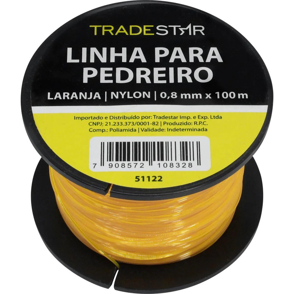 Linha Pedreiro Nylon 0,8mm 100 Metros Laranja Tradestar