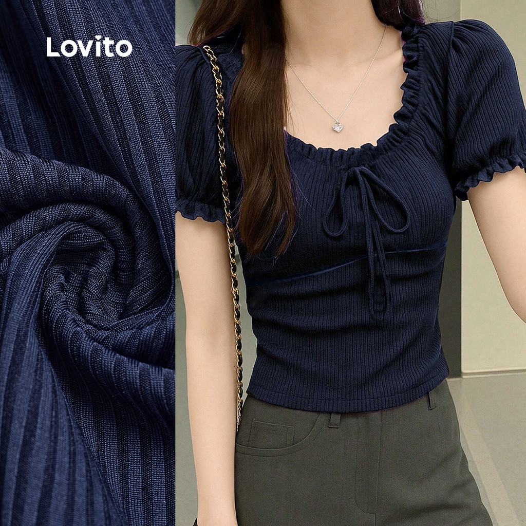 Camiseta Decote Renda Manga Puff-TSB150P2D236 em Oferta na Shopee