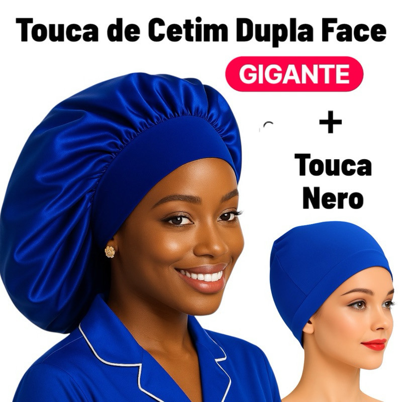 Touca de Cetim Dupla Face Premium + Touca Nero | Cabelos  Lisos, Cacheados e Tranças