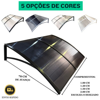 Toldo Policarbonato 100 a 200x70cm  Alta Resistência, Proteção UV area externa portas e j…