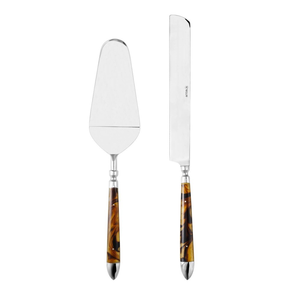 Conjunto Espátula e Faca para Bolo de Aço Inox com Cabo de Resina 2 Peças Wolff