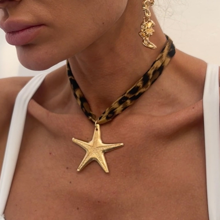 ✨ Ingemark Colar Feminino Veludo Onça 2026Nova Moda 7 Estilos Étnico Pingente Dourado Estrela do Mar Coração Concha Boho