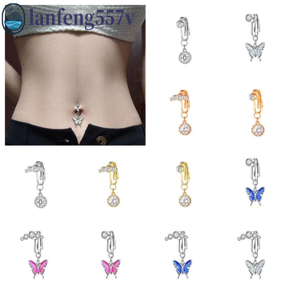 Clipe De Piercing De Barriga Falso De Zircônia LANFENG , Strass Perfurado Sem No Umbigo , Anel De Borboleta em Oferta na Shopee