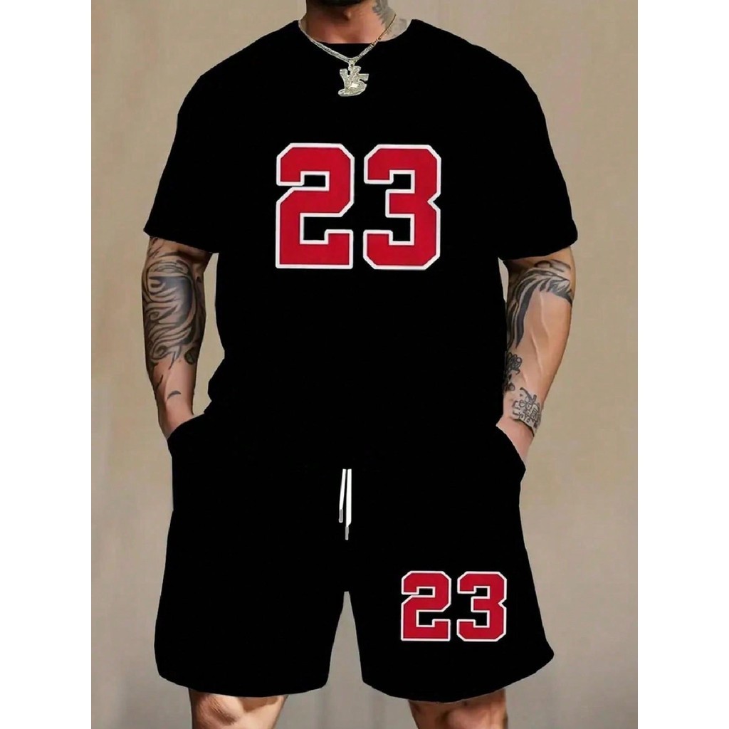 Conjunto Camiseta camisa + bermuda Mauricinho 23 Conjunto Academia treino Camisa 100% algodão Bermuda tactel