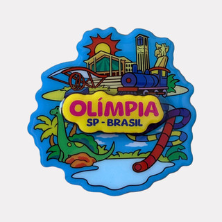 Imã de Geladeira MDF Duplo Epóxi Olímpia SP Parque Aquático - Lembrança Thermas dos Laranjais