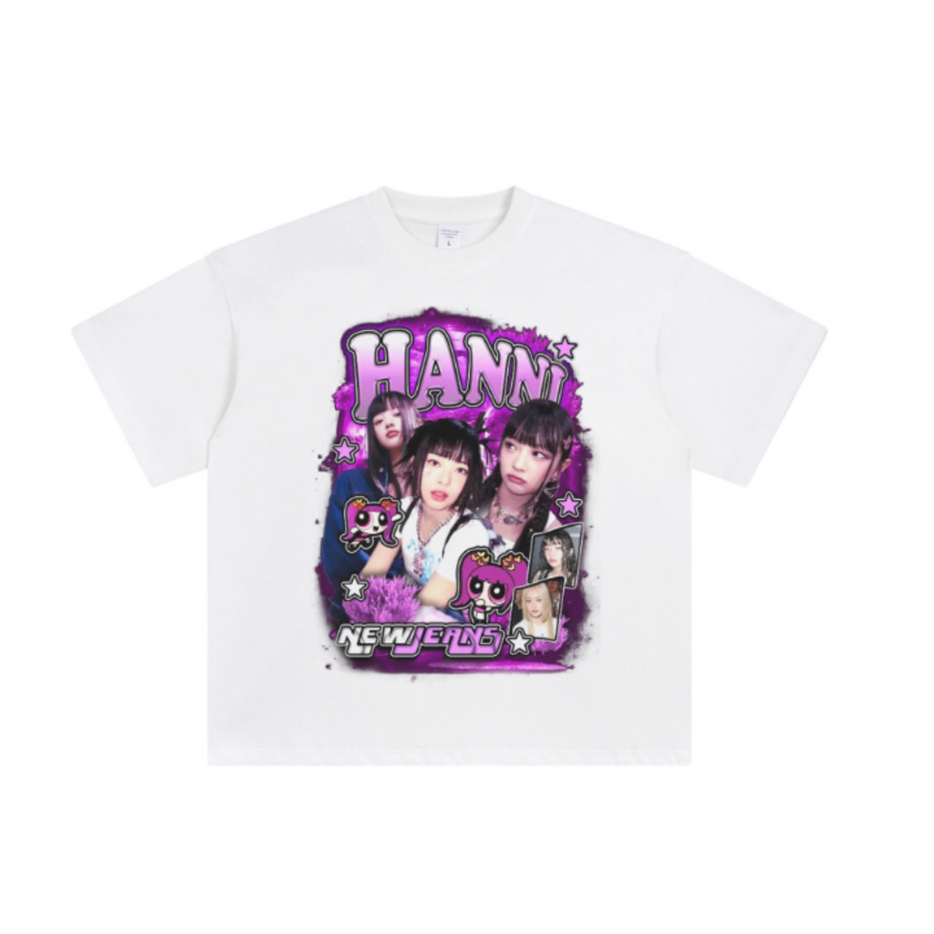 Camiseta Feminina Casual E Confortável De Algodão, Camiseta Do Grupo Feminino Coreano New Jeans Com Estampa HANNNI