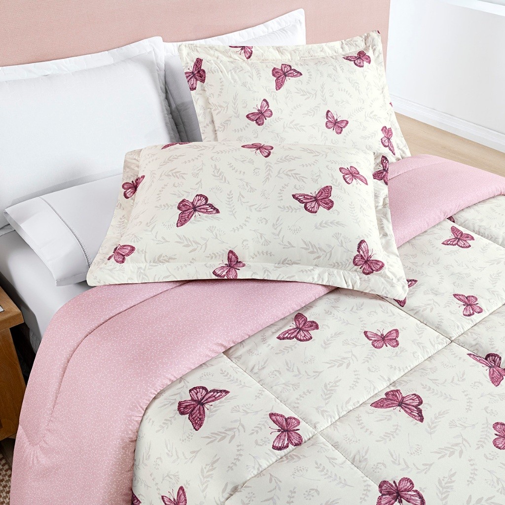 Kit Edredom Dupla Face Queen King Super King 200 Fios Estampado  - 3 peças Avere