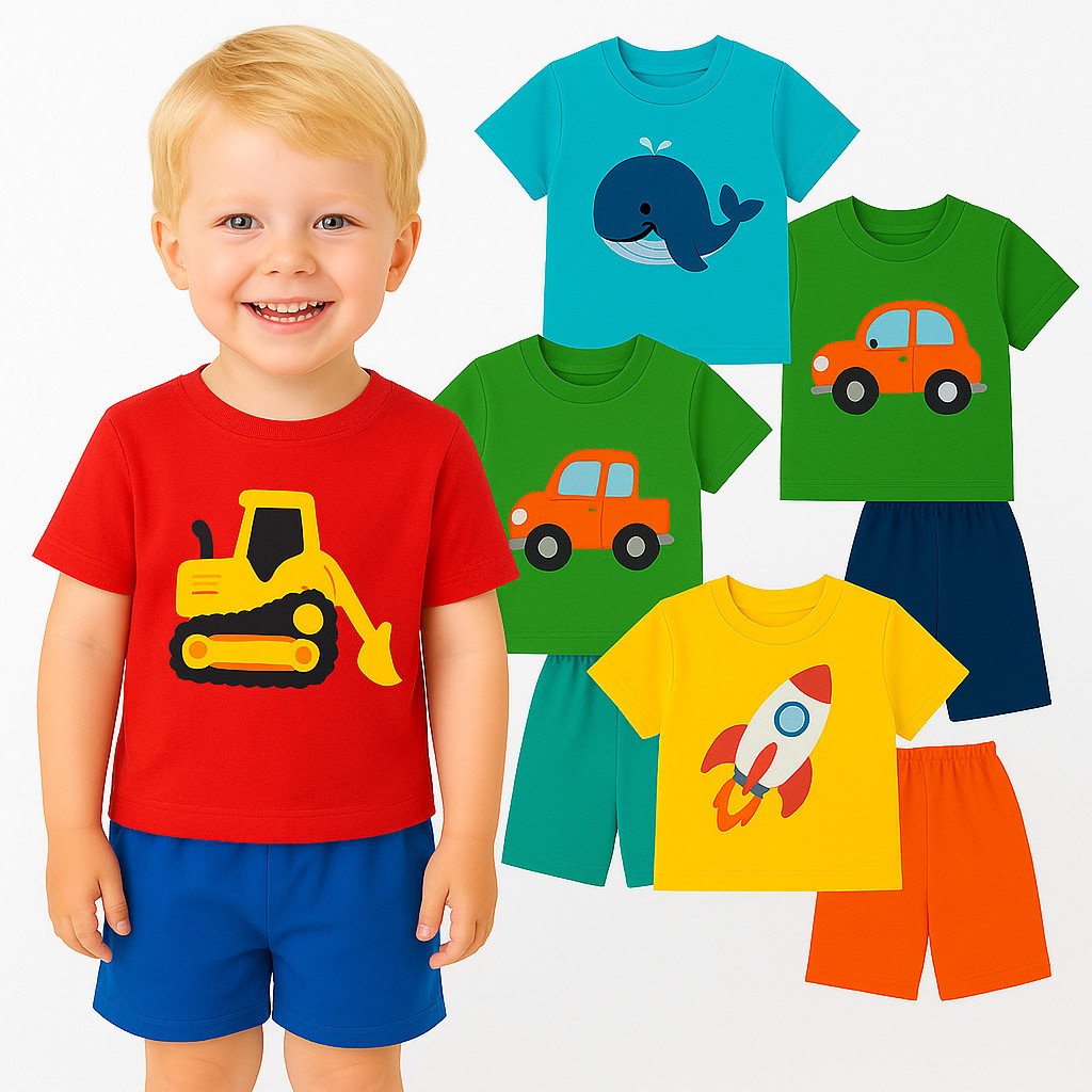 Kit Sortido 2 ou 4 Peças De Roupa Infantil Menino Verão Conjunto Masculino Bebê VERÃO Sortidos Manga Curta e Bermuda