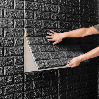 Kit 10 Placas 3D Tijolo Preto 70x38 Adesivo Autocolante Decoração Quarto Sala Banheiro