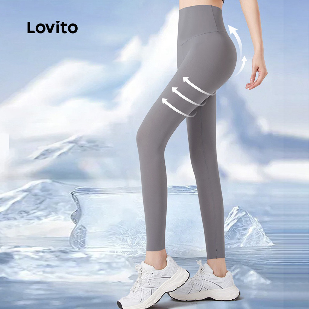 Detalhes do Lovito Calças Legging Esportivas Verão/primavera Bumbum Cintura Alta Casual Ioga Corrida Para Mulheres LNA109078
