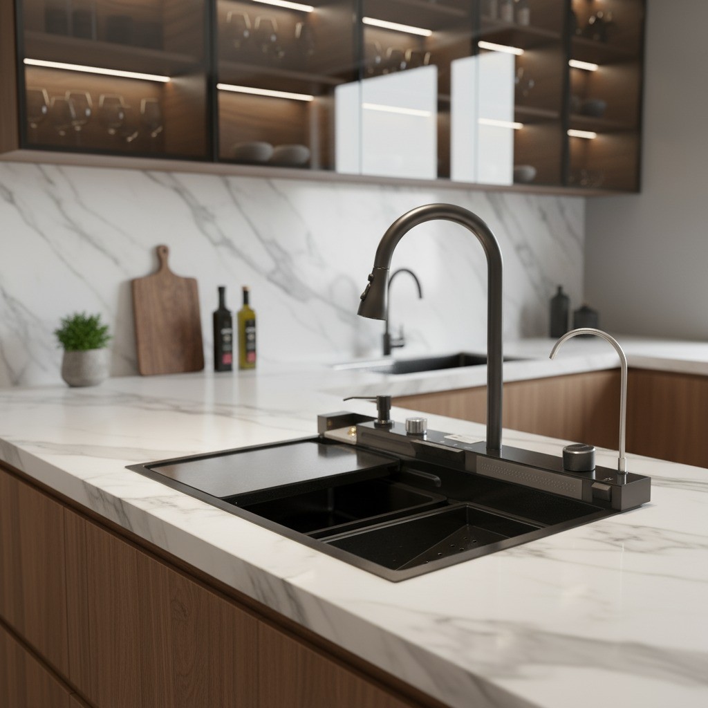 Cuba Cozinha Gourmet Multifuncional Com Torneira Aço Inox Preta Automática em Oferta na Shopee