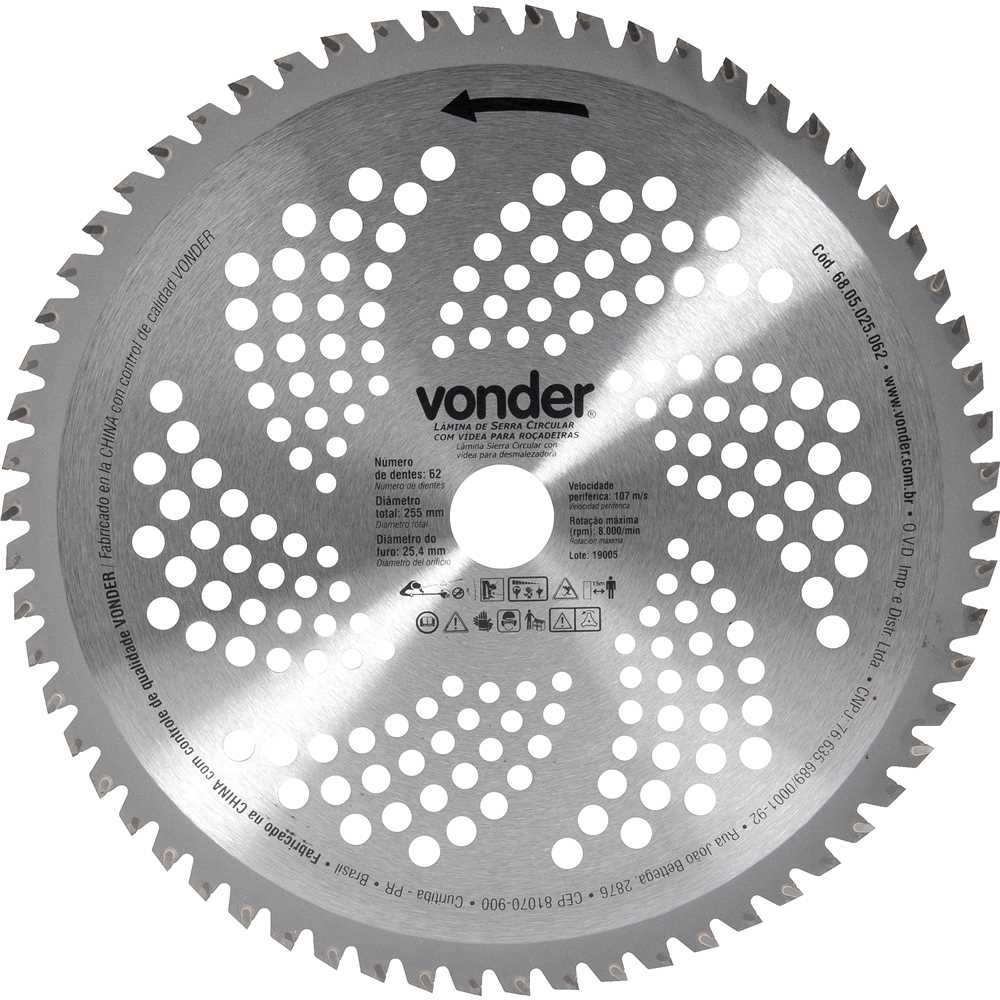 Lâmina Circular Com Vídea Para Roçadeiras 255mm X 25 Vonder