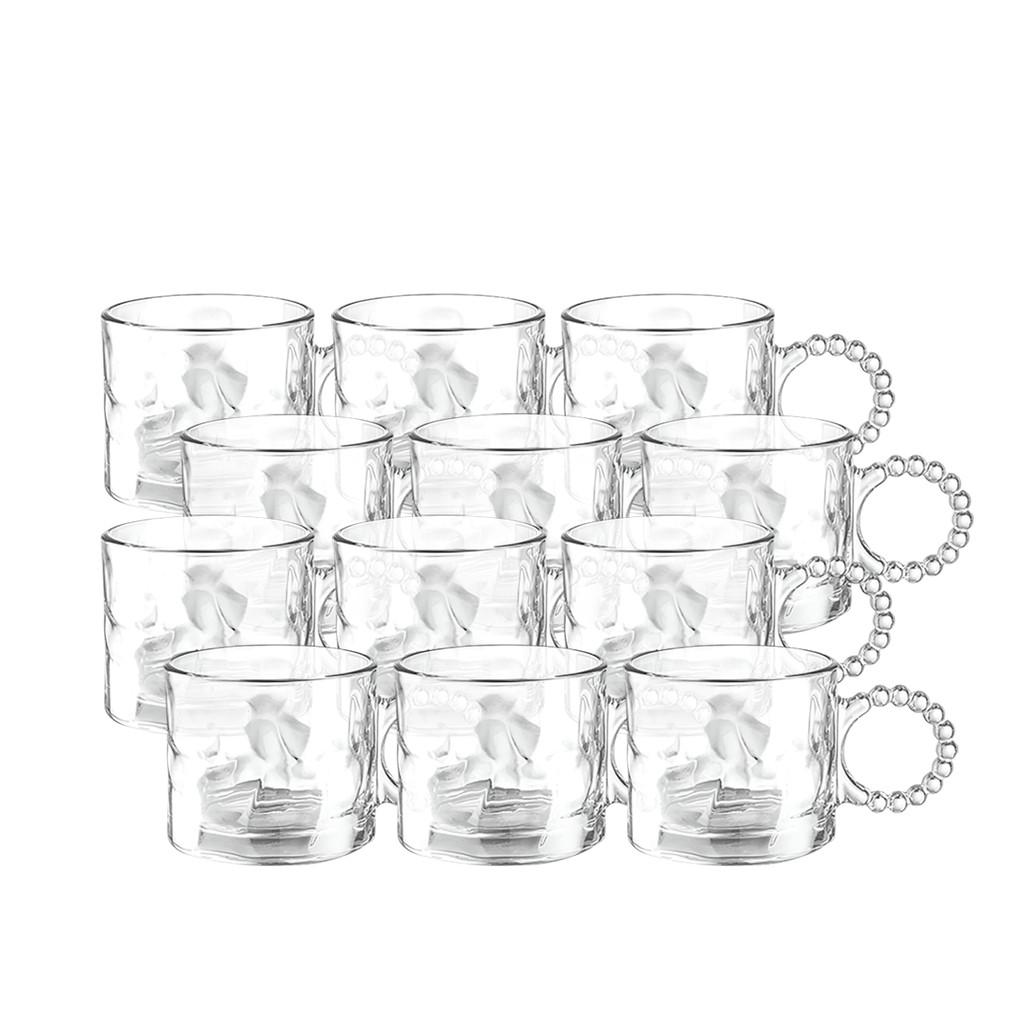 Jogo 12 Caneca Xícara 300ml Vidro Chocolate Quente Cozinha Padaria Transparente Café Chá Suco Água