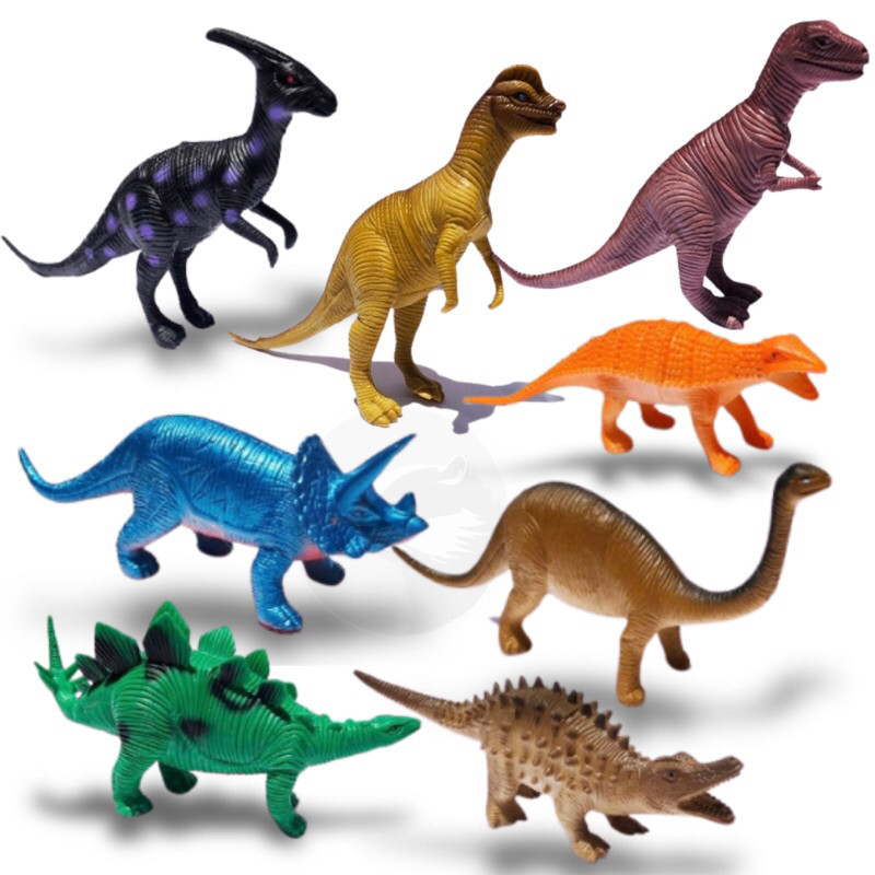 Kit Com 8 Dinossauros Emborrachado Grandes - Dino World Brinquedo infantil em Oferta na Shopee