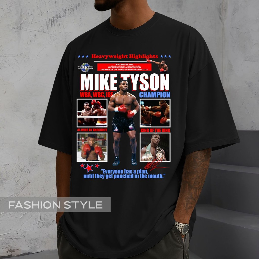 Camiseta Mike Tyson Lutador Iron WBA Champion Frase Everyone Has A Plan Camisa Unissex Plus Size Preta