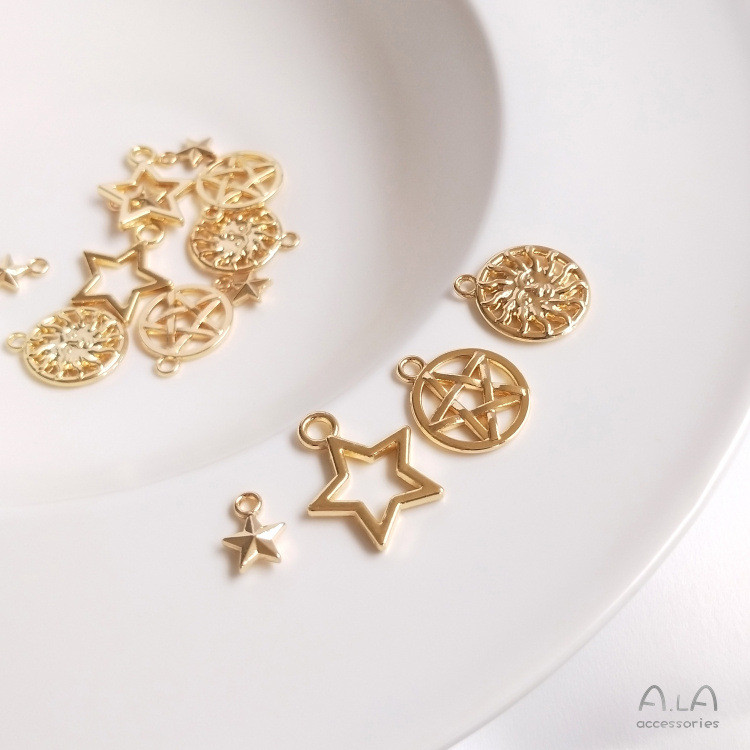 14K ouro-embalado retenção de cor estrela de cinco pontas hexagrama pingente diy pulseira colar jóias pingente acessório