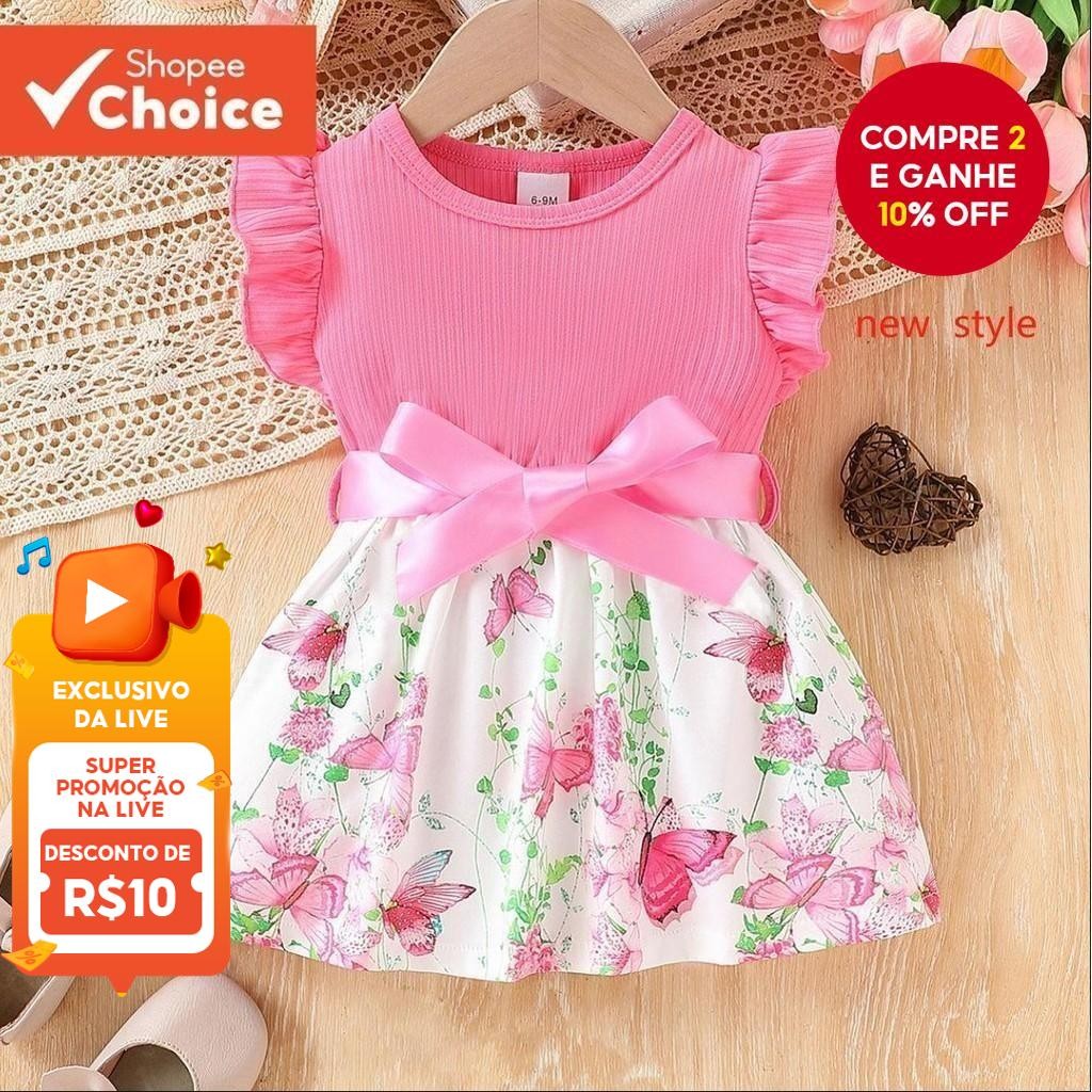 Vestido Floral Princesa Borboleta para Bebês de 6 a 36 meses, Conjunto de Verão Sem Mangas, Casual para Festas.