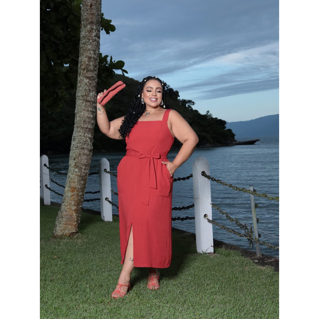 Vestido Plus Size Midi Longo Linho Alfaiataria Marrant Casamento Elegante Chique Moderno Casual Festa Evangélico Premium