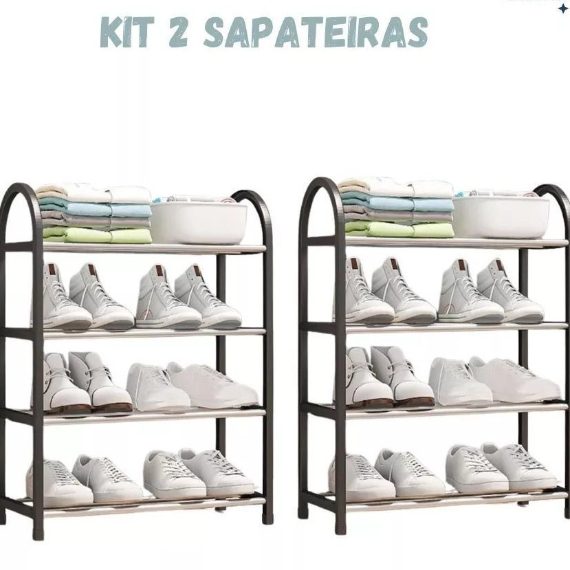 Kit 2pçs Sapateira Organizadora 4 Andares Organizador Premium de 8 pares de Sapatos Tênis e Sandálias