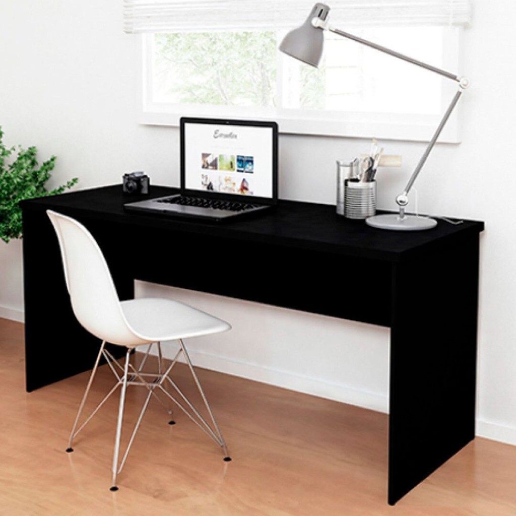 Mesa De Escritório Escrivaninha 120x60cm Tampo 30mm Preto em Oferta na Shopee