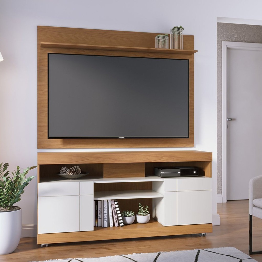 Rack com Painel para TV até 55 Polegadas 2 Portas Yara Maia Freijó/Off White