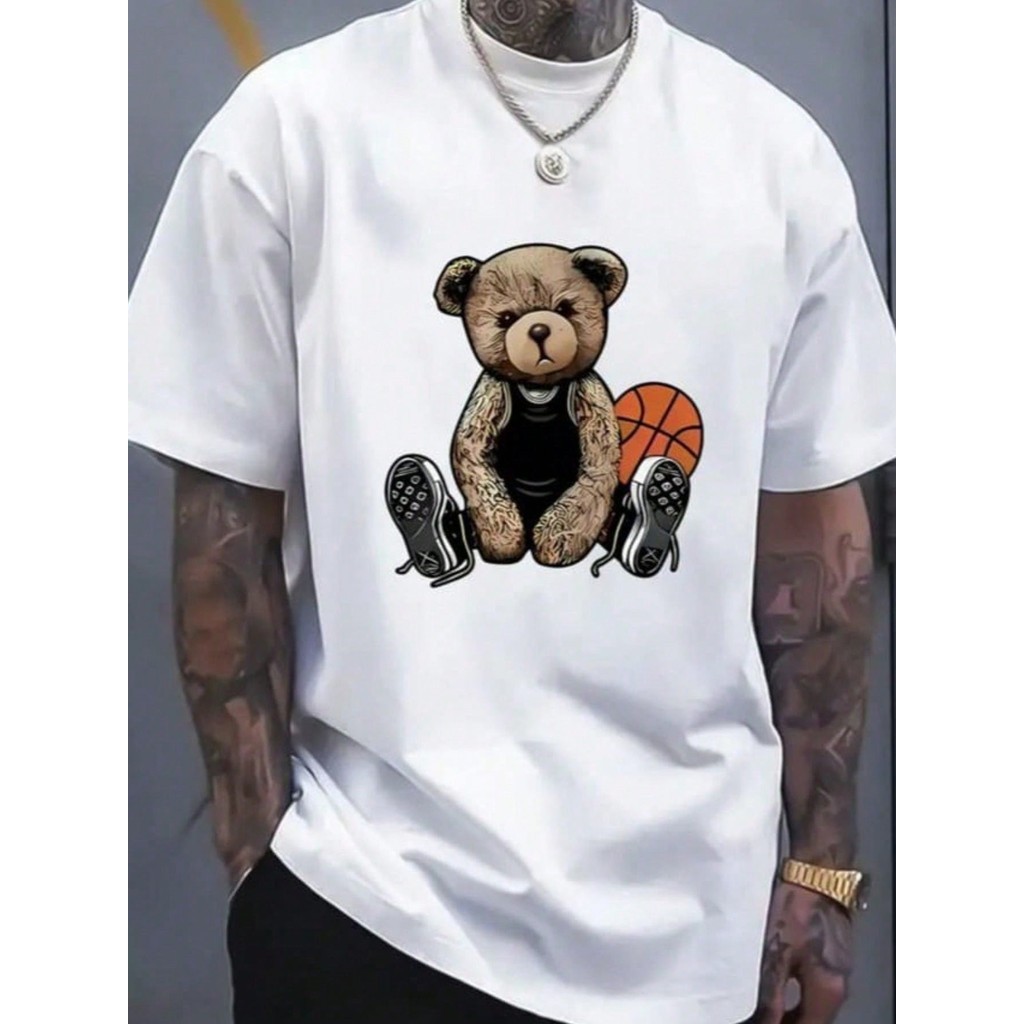 Blusa Masculina Urso Basquete T-shirt Confortável Camiseta Estilosa Camisa Despojada