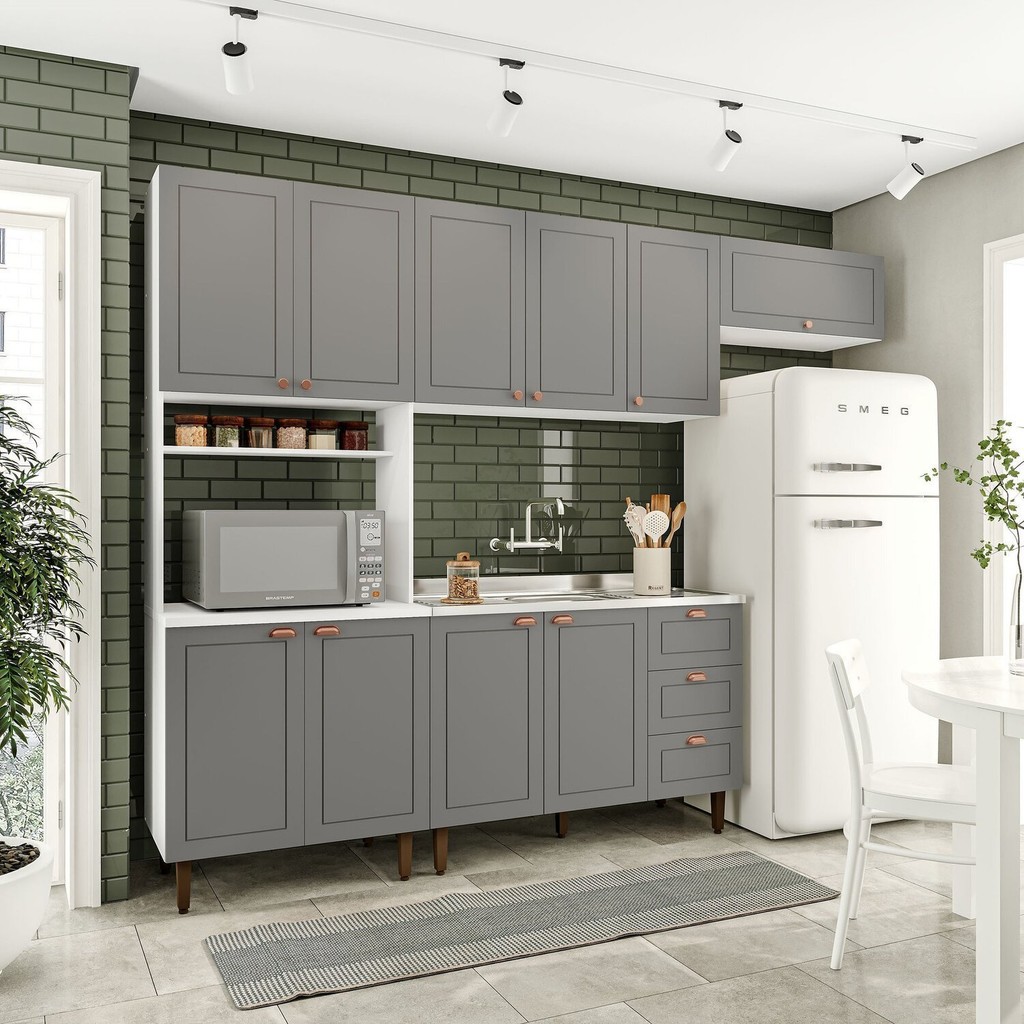 Cozinha Pérola com 4 Peças Paneleiro/torre Quente Aéreo 3 Portas Balcão 120 e Basculante Yescasa Branco/Cinza em Oferta na Shopee