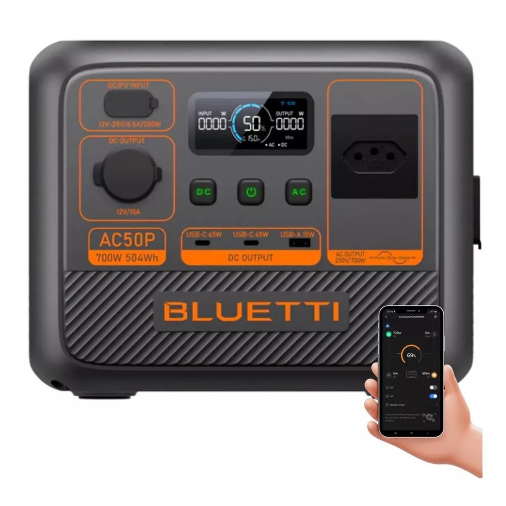 Estação De Energia Ac50p 110V Bluetti Portátil 504wh 700w Potente