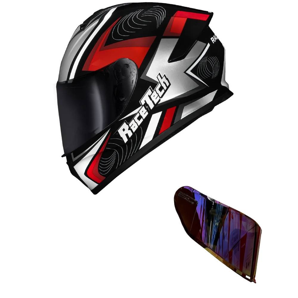 Capacete Race Tech Hit Draw Cinza e Vermelho Mais Viseira Camaleão Vermelha