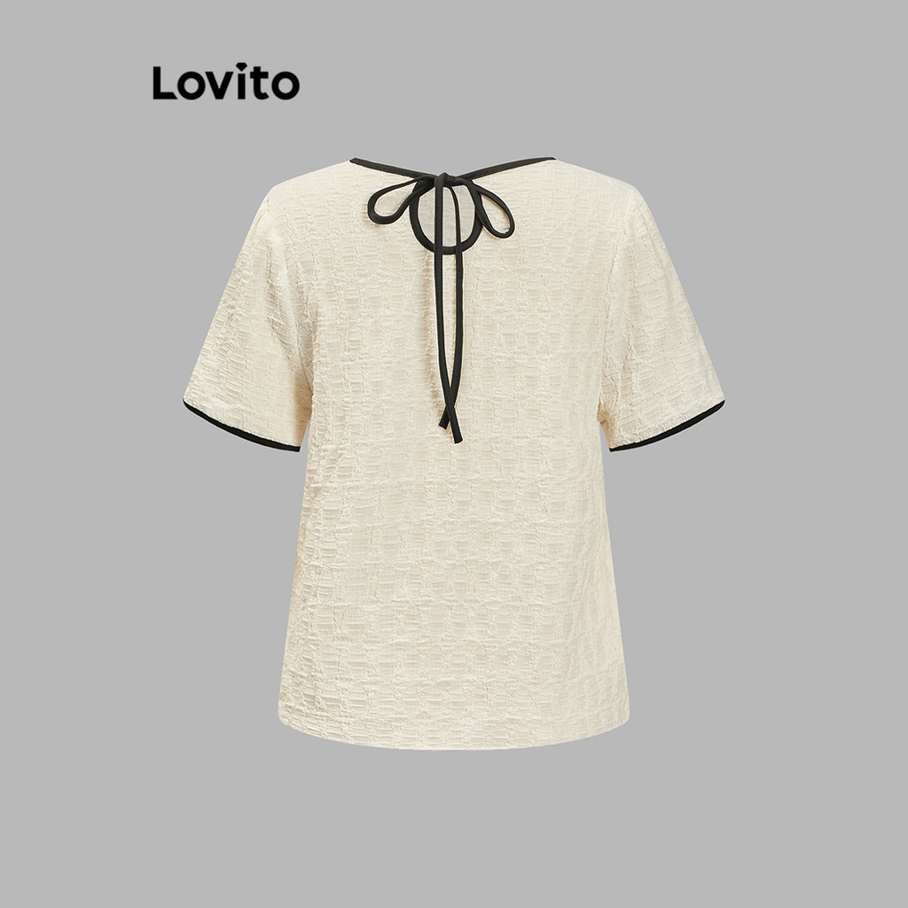 Detalhes do Lovito Camiseta Casual Lisa Colorblock Para Mulheres L91ED520