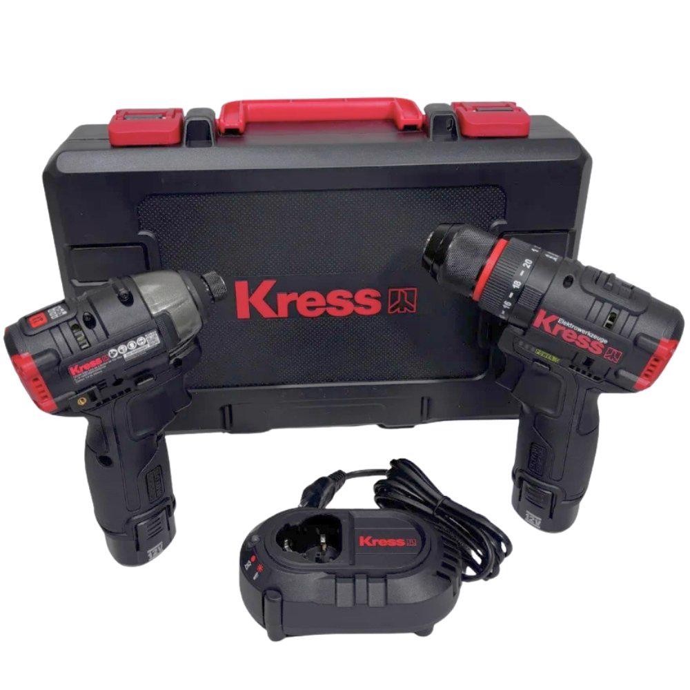 Parafusadeira de Impacto 3/8 POL 40nm e Chave de Impacto 1/4 POL com 2 Baterias e Carregador KRESS em Oferta na Shopee