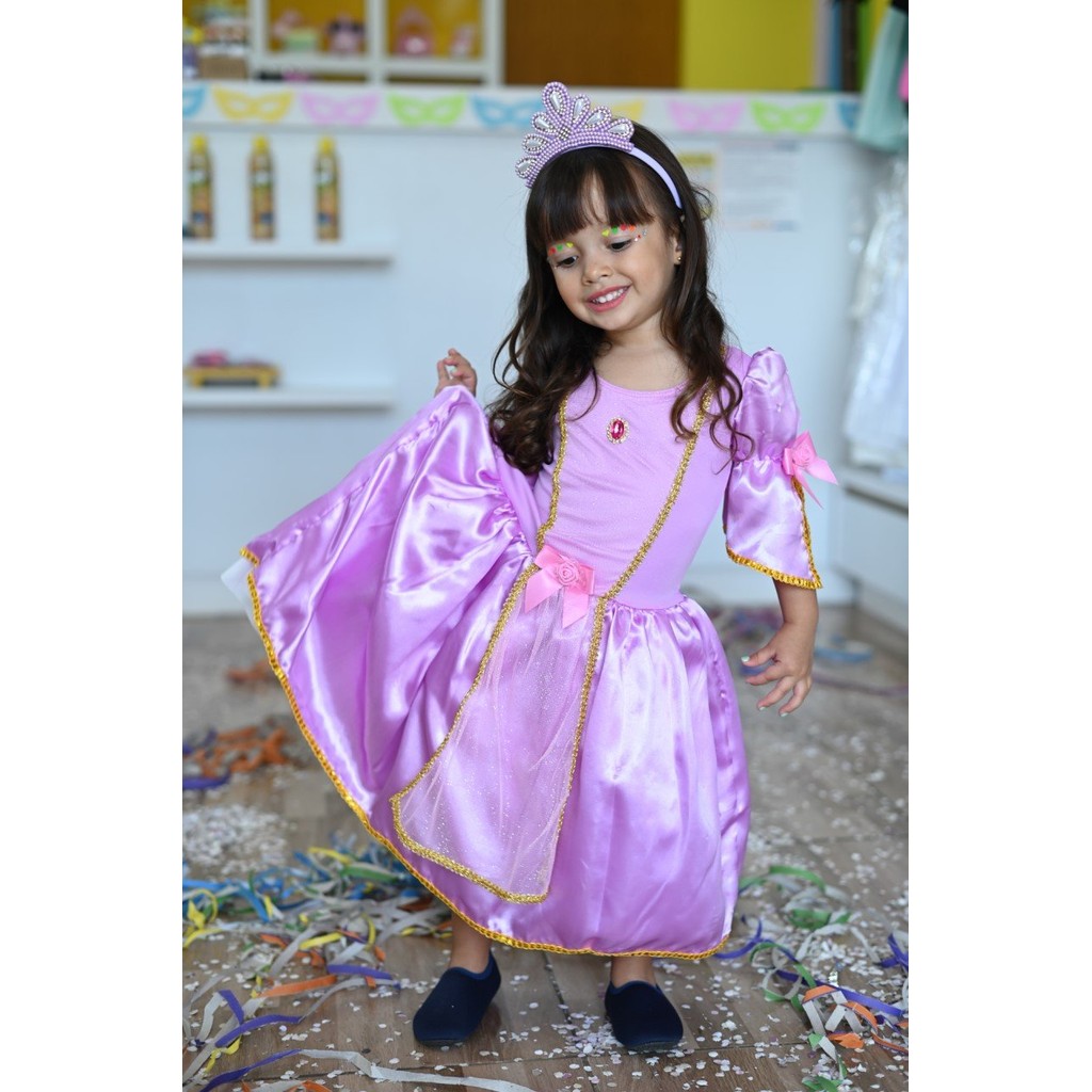 Vestido Fantasia Inf. Princesa Luxo Lilás (02ao10) Princesa RAPUNZEL, Princesa SOFIA