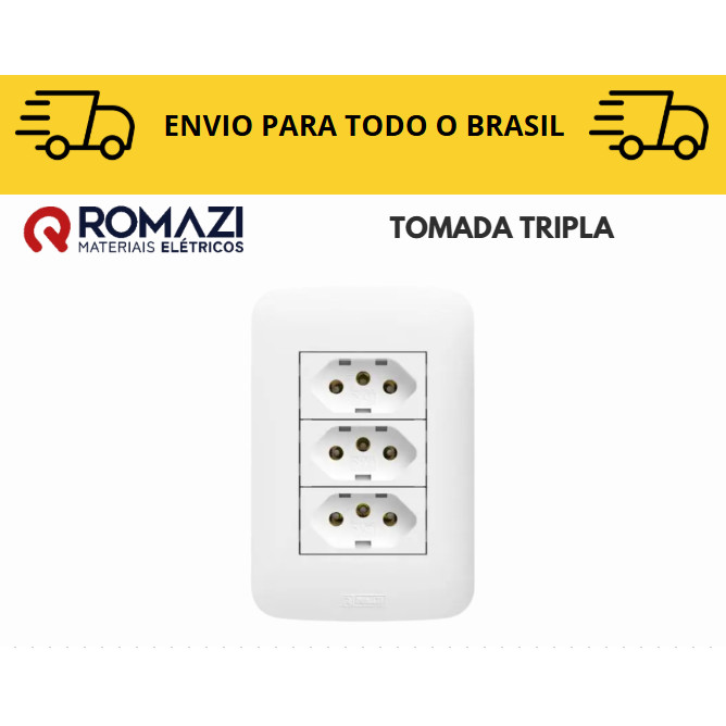 Tomada Tripla 10A linha canoa romazi / 10A / 20A / Paralelo / Tomada