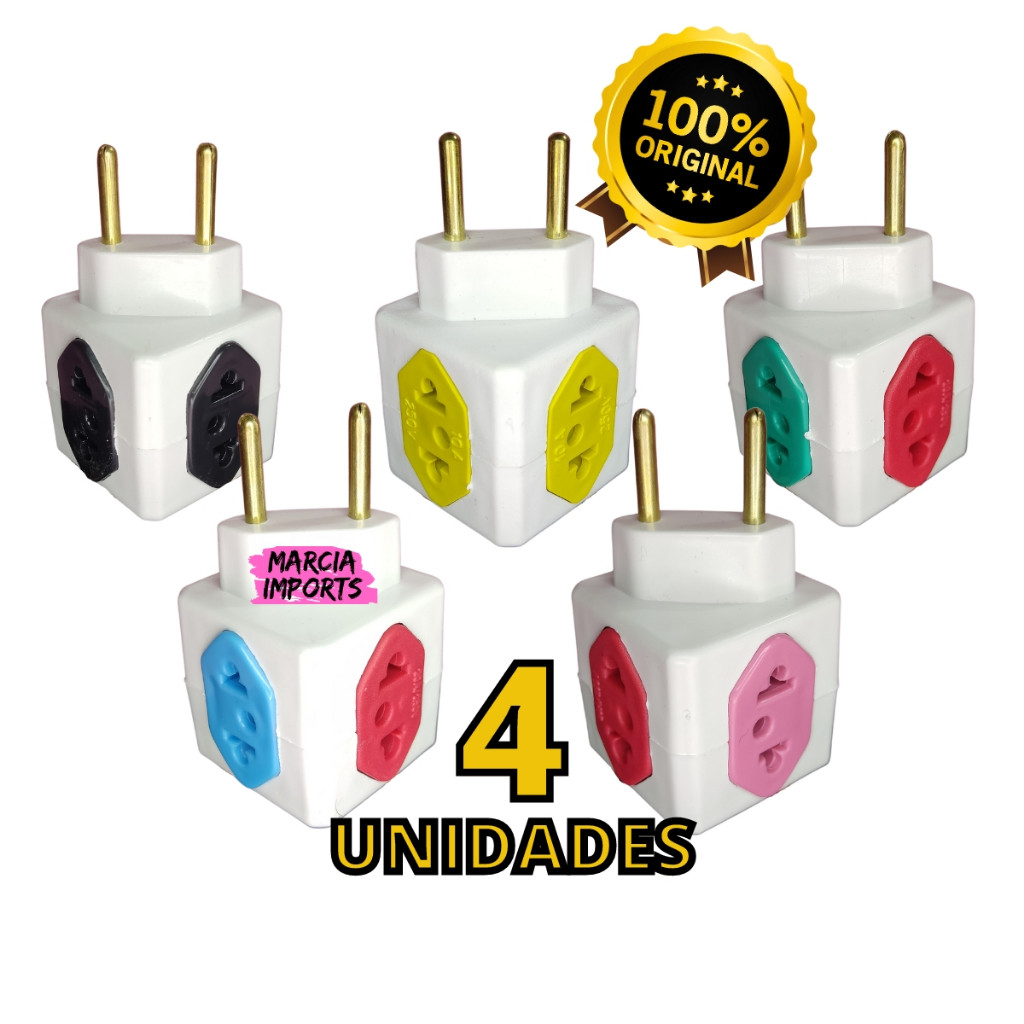 Adaptador Benjamin Cubo 4 Tomadas Coloridos -Unidade Bom voltino
