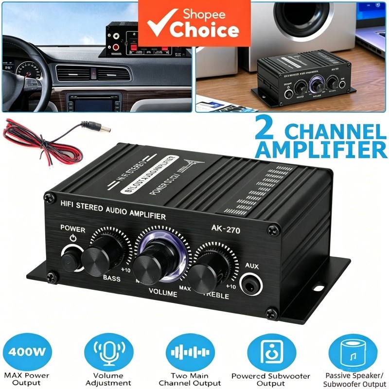 MINI Amplificador Universal 2 Canais Sistema De Som De Home Theater Estéreo Áudio Baixo Trebl