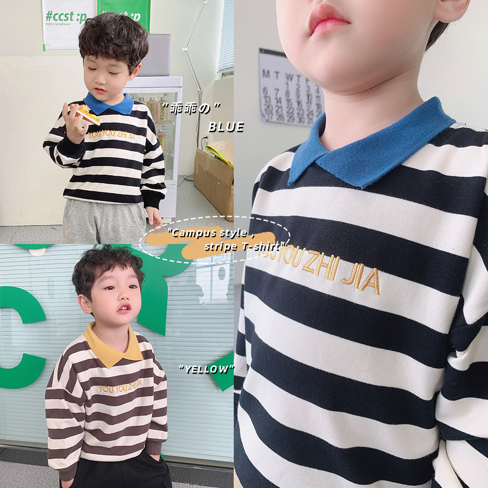 Meninos camisa Polo moletom pulôver estilo ocidental primavera outono crianças lapela listrado de manga comprida bebê pe