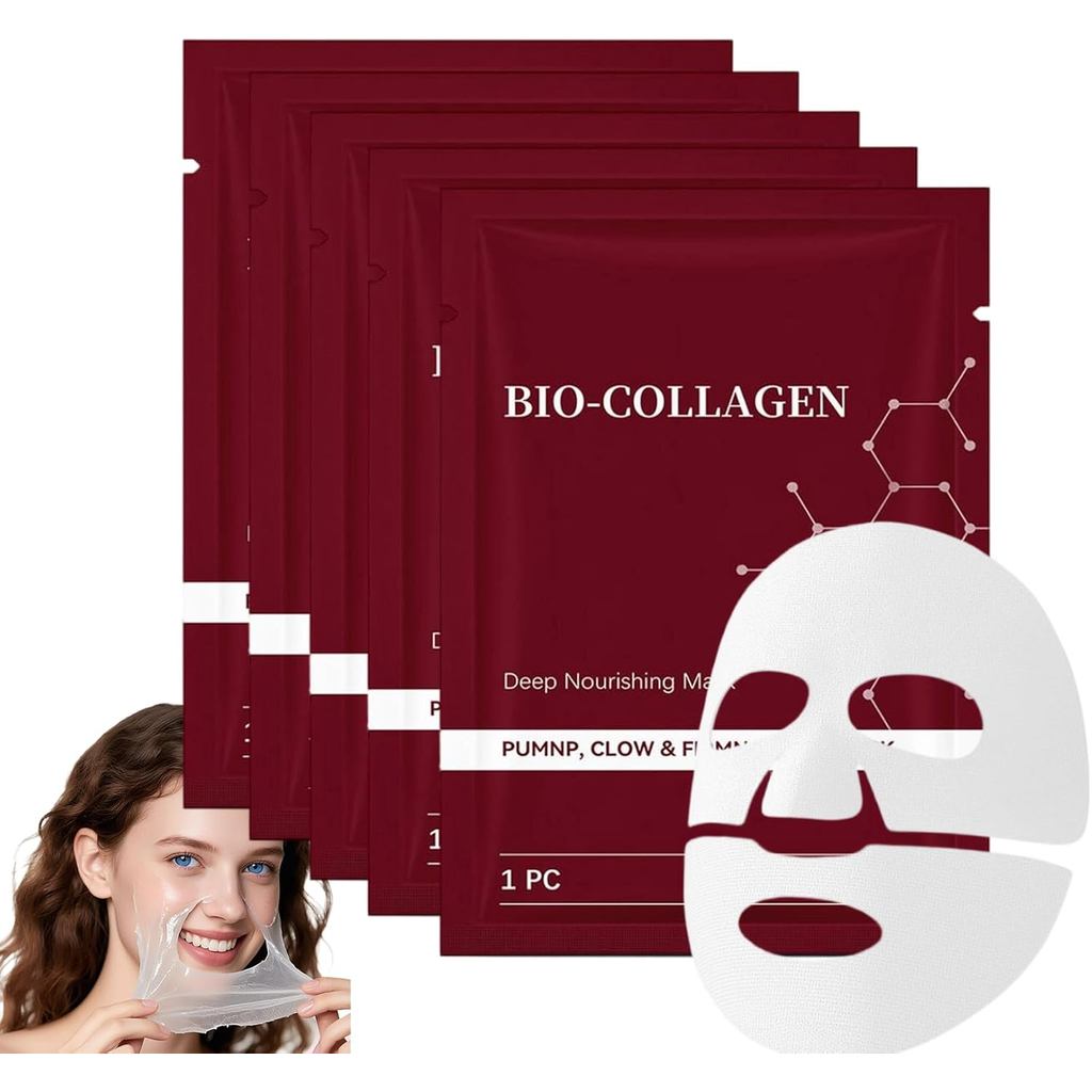 Máscara Facial de Bio-Colágeno - Máscara Coreana Real Anti-Rugas Profunda, Máscaras de Hidrogel para Uso Noturno com Fór