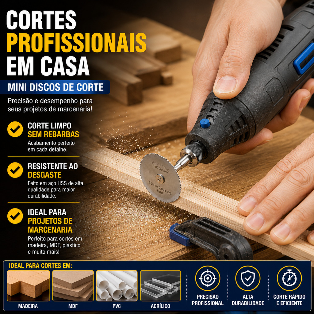 Kit 7 Mini Disco Serra Circular Preciso Prático Fácil de Usar Para Trabalhos Manuais e Madeira