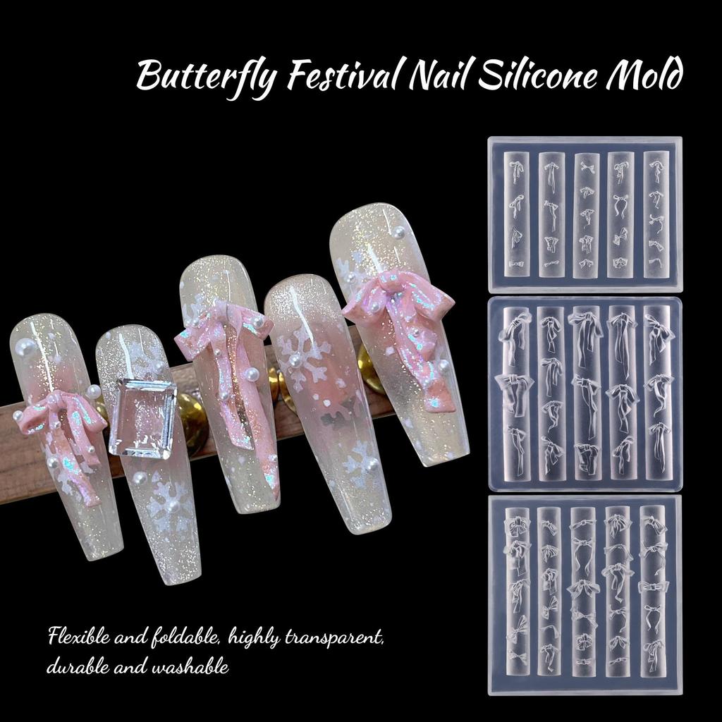 [Fel] Molde De Arte De Unha Com Laço De Fita Silicone Padrão De Desenho Animado Decorações Enchimento De Esmalte Design