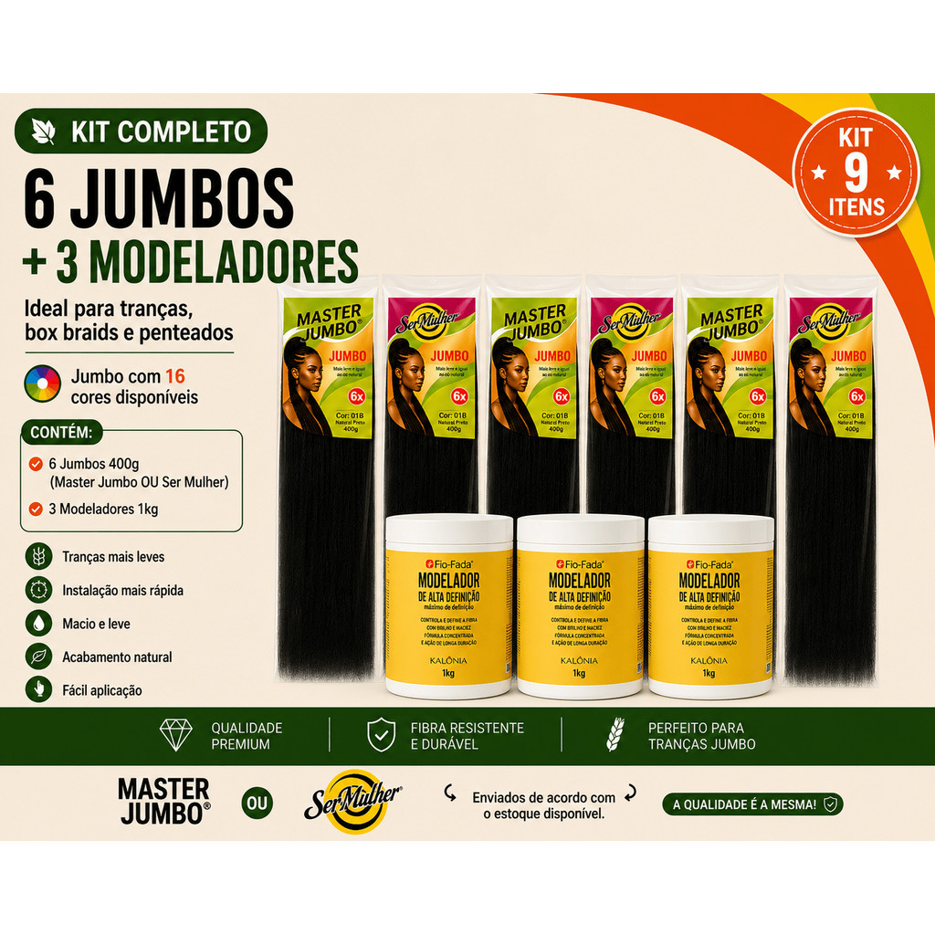 Kit 6 Jumbo 400g Para Tranças + 3 Pomada Modeladora 1kg Cabelo.